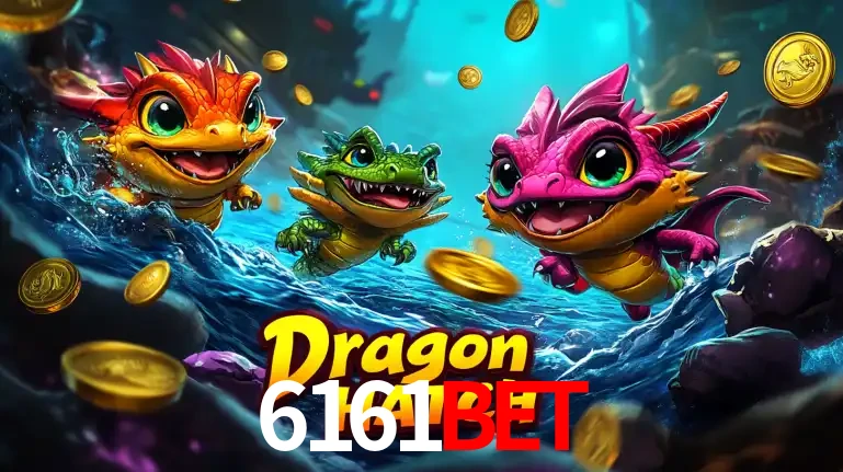 Arte promocional do jogo Dragon Hatch com três adoráveis dragões bebês nadando entre moedas de ouro, um dos slots mais divertidos para jogar no cassino 6161BET.