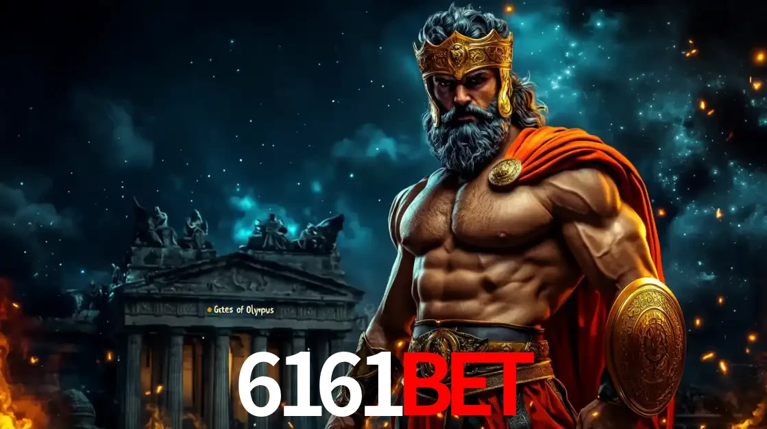 O poderoso Zeus do jogo de slot Gates of Olympus em frente ao seu templo, pronto para lançar multiplicadores divinos e prêmios épicos no cassino online 6161BET.
